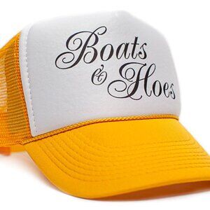 Boats N' Hoes Trucker Hat Step Brothers Movie Rap Funny Will Ferrell Gold/White